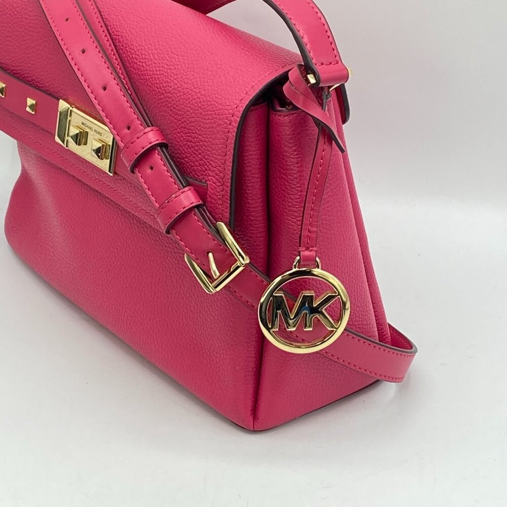 Michael Kors Addison Messenger Bag Women S Electric Pink Leather Crossbody Strap - Picture 2 of 16